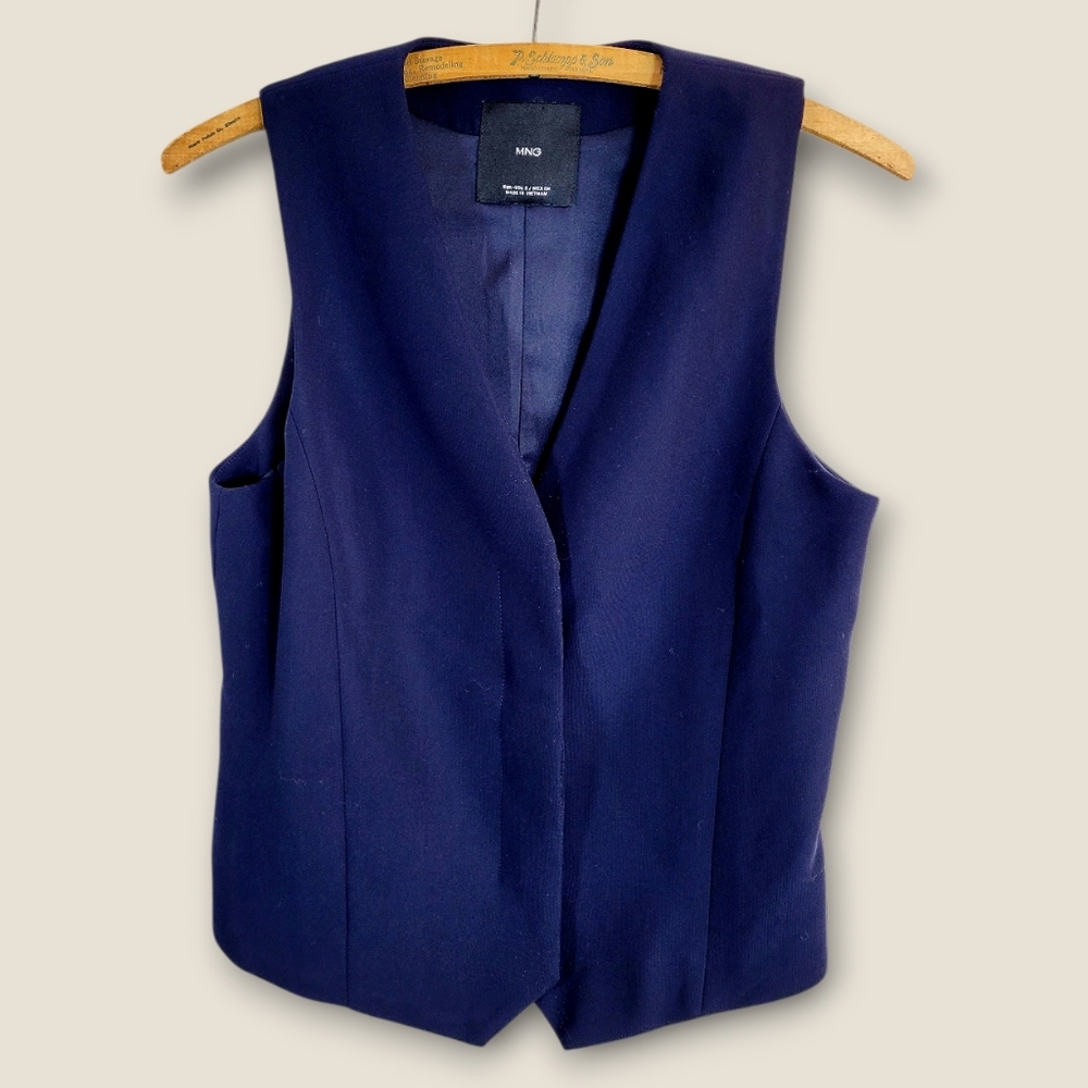 Mango Navy Blue Covered Button Placket Suiting Ve… - image 2